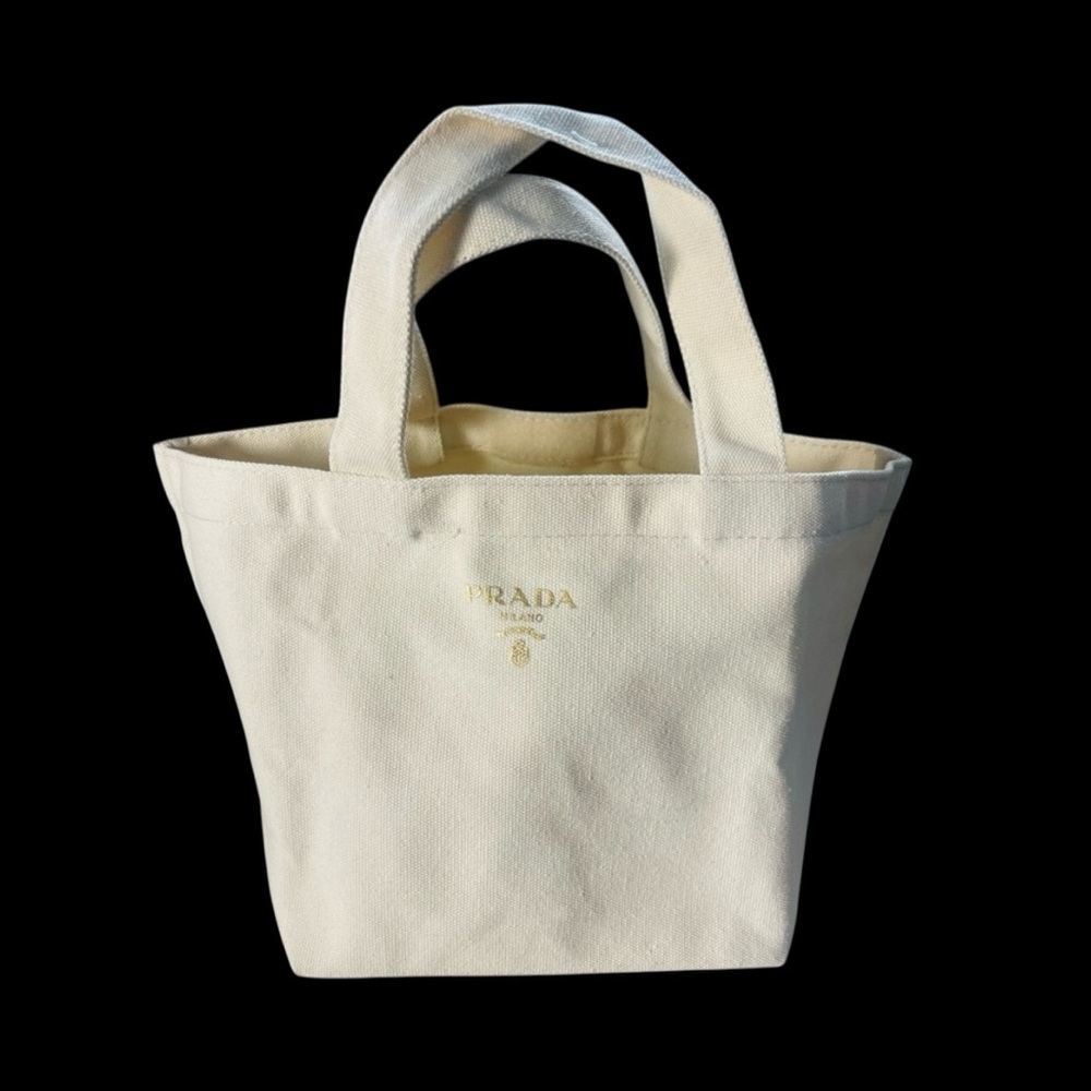 NEW w/ Box Prada Cream VIP Canvas Small Tote Bag 9”x 7” w/ 3” Shoulder … - Picture 3 of 10
